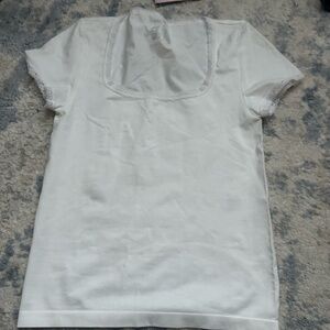 Wild Fable White Lace Trim Short Sleeve Top